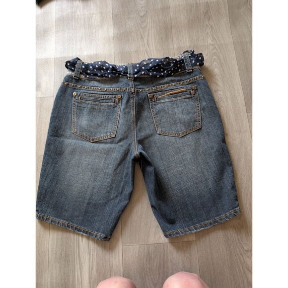 Womens Baccini Denim Bermuda Shorts With Polka Dot Scarf Belt Size 10 - Picture 4 of 5